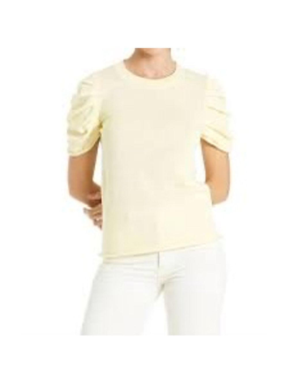 Another Love Sweater Womens Large Beige Puff Short Sleeve Knit Pullover Top